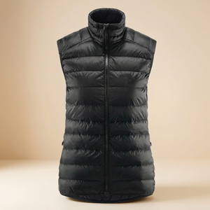 Gilet matelassé d'hiver pour femme, sans manches, col montant, fermeture éclair, noir, en polyester, rembourrage en duvet, longueur standard - Product Image 1