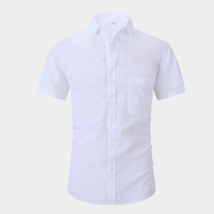 Chemise décontractée à manches courtes pour homme, couleur unie, col rabattu, tissu popeline respirant, vêtements d'été - Product Image 2