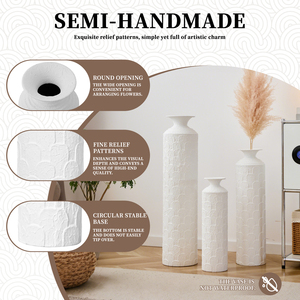 Set di Vasi da Terra in Metallo Moderno, Bianco Texturizzato, Altezza 33.46, 25.59, 19.69 Pollici, Grandi Vasi Decorativi per Ingresso - Product Image 4