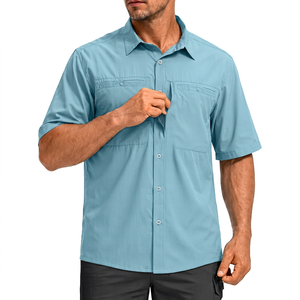 Men's <b>Light</b> <b>Blue</b> Quick Dry Fishing Shirt With Button Closure And Chest Pockets Upf 50 Solid Color Outdoor Wear - Product Image 1