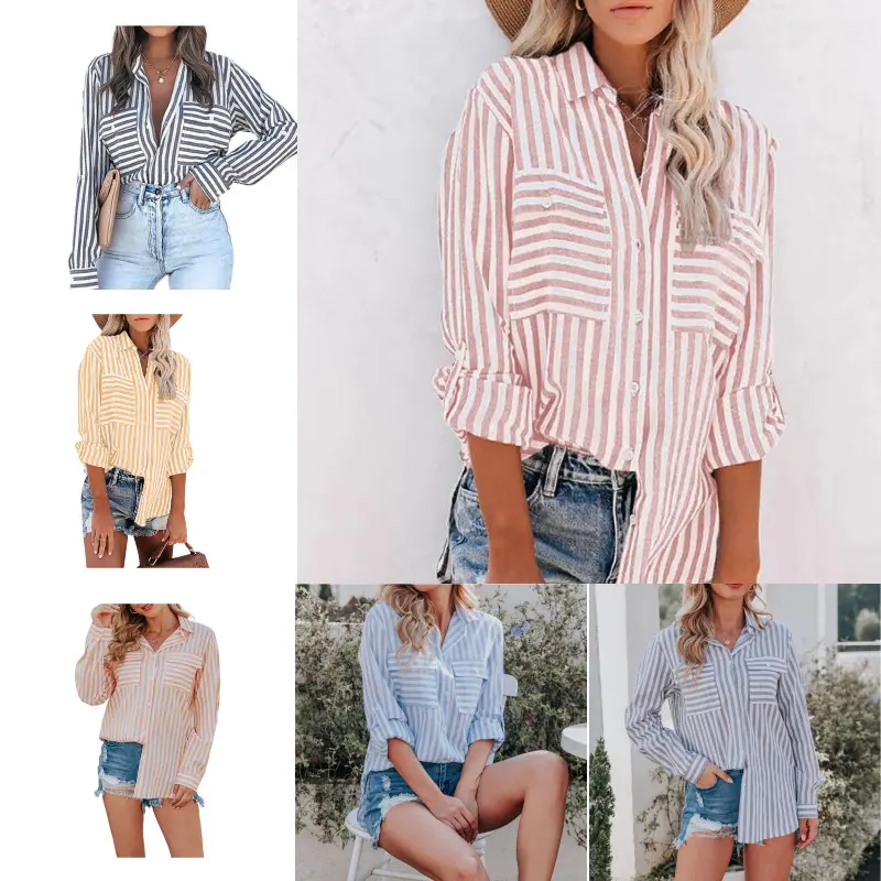 Spring Autumn T Shirts Women Ladies Icing Ruffled Womens Tops Blouses Stripe Blouse