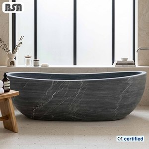 Baignoire autoportante minimaliste en marbre noir naturel BSA, finition mate, idéale pour la décoration des salles de bain d'hôtels et de villas - Product Image 1