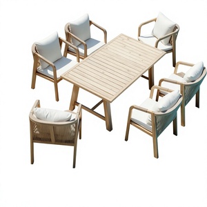 Ensemble de meubles de jardin en bois/aluminium, 6 places, style côtier, structure en bois massif, coussins beiges, OEM - Product Image 1