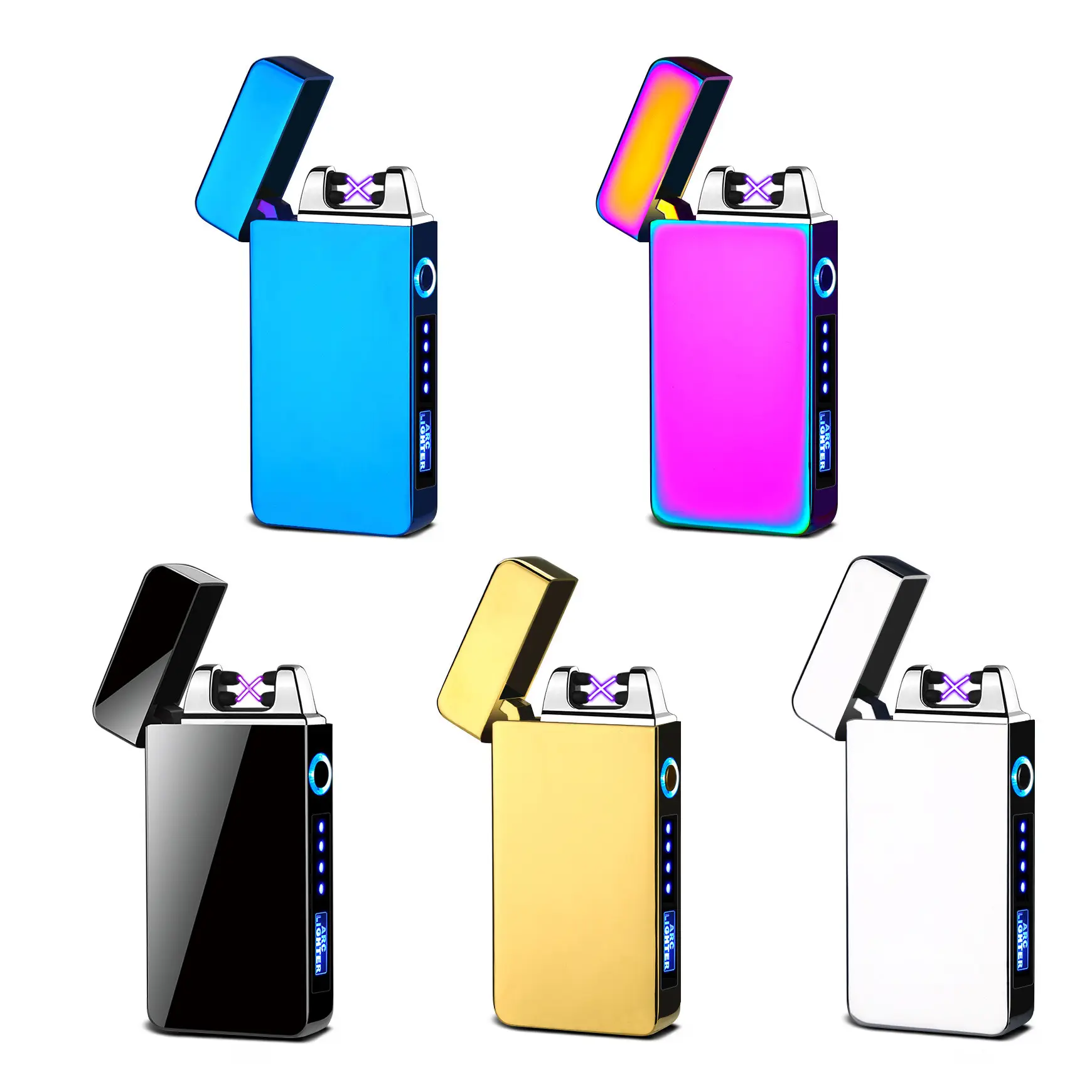 Factory Direct Sales Lightweight Metal USB Charging Double Arc Lighter Battery Display Wholesale Electric Arc Lighter