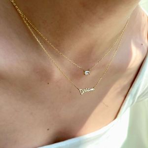 Collier double couche en argent sterling 925 plaqué or 18 carats Dylam, collier de rêve avec sertissage diamant en argent sterling - Product Image 2