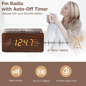 Réveil numérique en bois <span class=keywords><strong>Radio</strong></span> FM votre Station de charge rapide sans fil avec variateur à 3 niveaux affichage LED minuterie de sommeil - Product Image 5