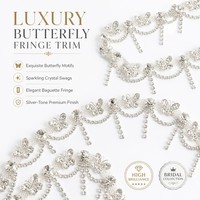 Frange en cristal argenté en forme de papillon |   Applique florale en strass pour robe de mariée, décoration de vêtement, couture