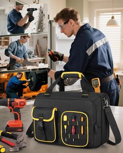 Electrician Tool Bag with Laptop Sleeve Water Resistant Tool Tote with Multiple Pockets for Technicians Black - Product Image 6