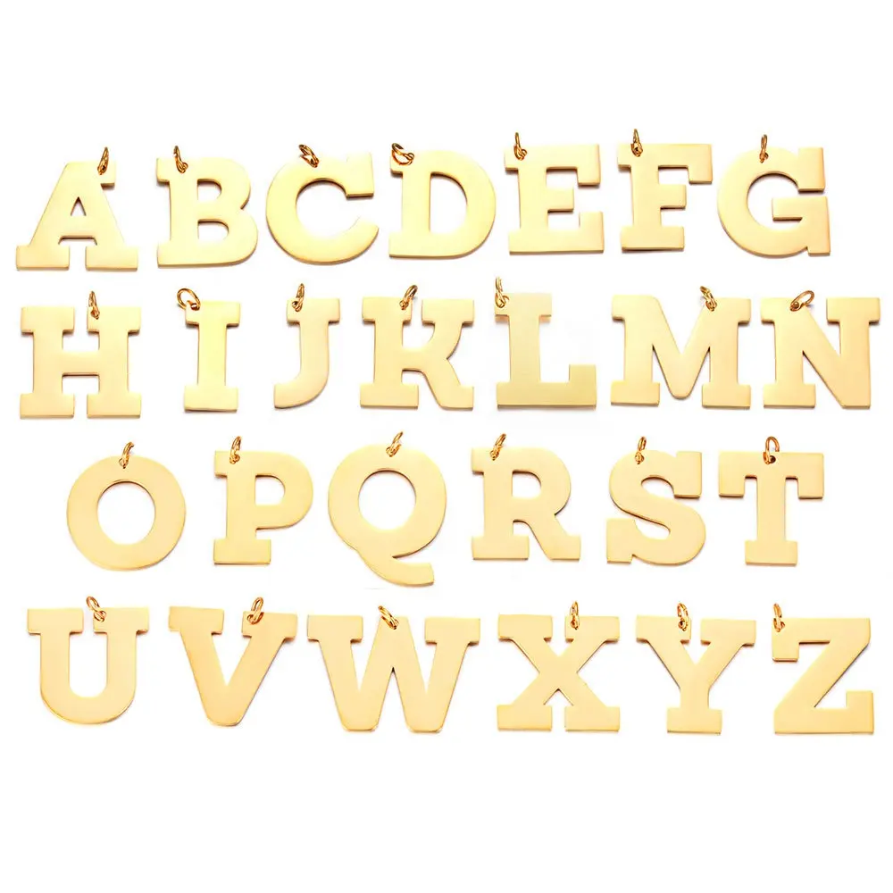 Großhandel 18 Karat Gold Buchstaben Charms Alphabet Edelstahl Buchstaben Charms für die Schmuck herstellung