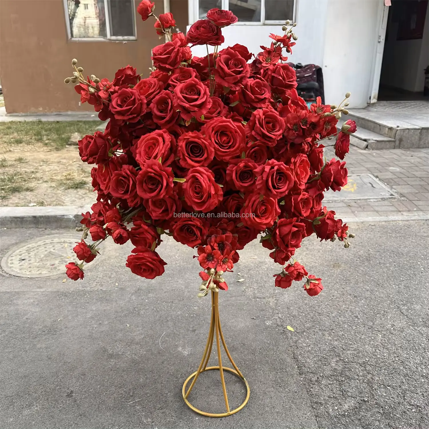 Betterlove Red Flower Balls Wedding Centerpieces Chrysanthemum Bouquet For Wedding Decoration Artificial Green