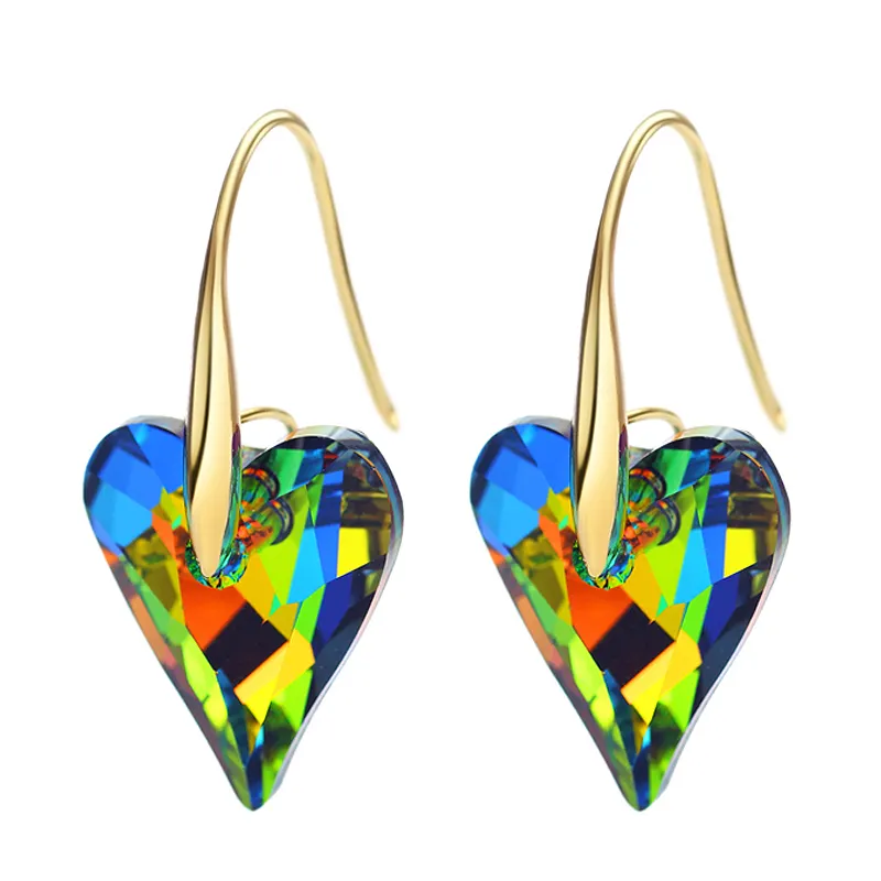 Großhandel Mode Luxus grüne Herz Haken Ohrringe für Frauen Kristall von Swarovski