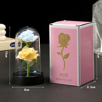 Künstliche Blumen Zweifarbige Rose mit Plastikkuppel LED-Tischlampe für Valentinstag/Geburtstagsgeschenke Großpackung Desktop-Figur