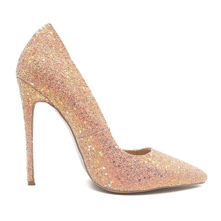 Glitter Elegant High Bling Heels Pink Wedding Women's Pumps Shoes Pink Thin Heels For Women
