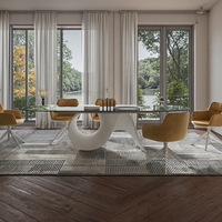 Ensemble Table à Manger Rectangulaire Style Villa Européenne Plateau Verre et 6 Chaises, Pied en Acier pour Table, Piètement de Table Blanc 51 Pouces, Table à Dîner en Verre