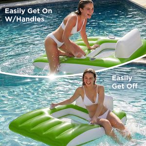 Fauteuil gonflable de piscine robuste pour adultes, grand canapé de bain, chaise longue de bronzage en maille avec porte-gobelet pour lac et rivière - Product Image 5