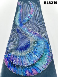 Elegante Tessuto in Pizzo con Motivo <span class=keywords><strong>a</strong></span> Ventaglio Sfumato - Rete Ricamata con Perline Premium per Abiti da Sera Europei, Abiti da Sposa e Alta Moda - Product Image 5