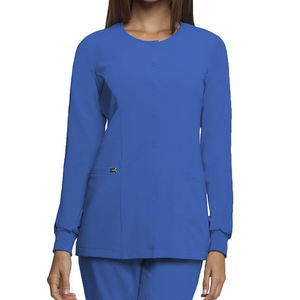 Uniformi da ospedale per donna Ceil Blue Warm up Scrub giacche Button up manica lunga infermieri Scrub per ospedale cotone poliestere - Product Image 3
