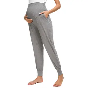 Pantalones de maternidad de cintura alta para mujeres embarazadas, ropa de moda elástica de punto, pantalones para correr