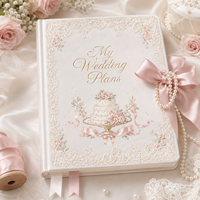 Ensemble de planificateur de mariage personnalisé LABON, carnet en tissu dentelle florale ivoire avec titre en feuille d'or, breloque nœud perlé, coffret cadeau pour liste de mariage