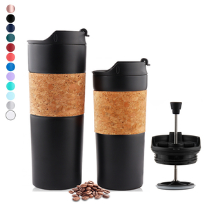 Thermos Double paroi en acier inoxydable, 500 ml, presse à café, en acier inoxydable, avec crochet, vente en gros - Product Image 1