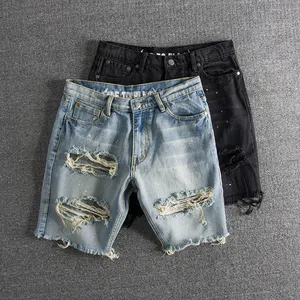 Pantalones cortos de mezclilla con agujeros rotos para hombre, ropa de calle de verano, informal, 2022