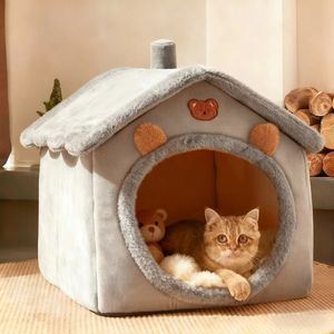 Niedliches Hausförmiges Katzenhaus Winter-Warmes Katzennest Ganzjährig Universelle Tierhöhle für Kleine Hunde Katzen Komfortables Schlafbett - Product Image 5