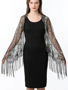 Chales de Lentejuelas Cuadradas de Poliéster, Vestidos de Noche, Boleros para Novia y Damas de Honor, Chales para <span class=keywords><strong>Fiesta</strong></span> de Bodas, Capa con Borlas, Chal de Boda - Product Image 5