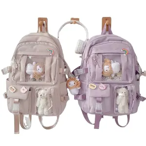 2023, venta al por mayor, mochila escolar bonita para niños, mochila para niños de varios estilos con pieza colgante de oso