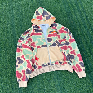 Custom High Quality Camo Print Double <b>Zip</b> Drop Shoulder Digital Print Boxy Hoodie For Men - Product Image 1
