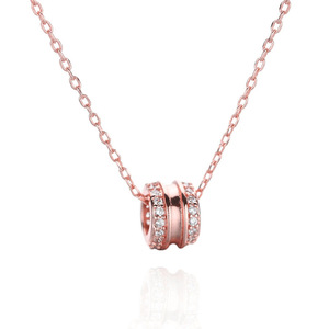 Collana in Oro Rosa con Diamante, Classica con Taglio Brillante Rotondo, Diamante Naturale per Uso Quotidiano, Ciondolo con Catena Placcata 18K - Product Image 1