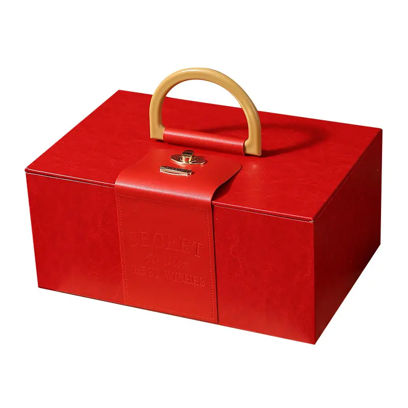 도매 새로운 스타일 웨딩 고급 가죽 상자 사용자 정의 로고 나무 손잡이 선물 상자