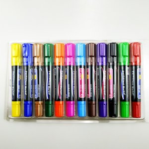 12 Colors Double Head Two Tips Flat Tip Permanent <b>Marker</b> <b>Pen</b> Set for Paper Use Plastic Box Pack - Product Image 4