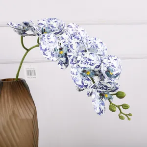 QIHAO Hoa Lan Nhân Tạo 3D Silk Real Touch Hoa Lan Cây Hoa Giả, Màu Xanh Và Trắng