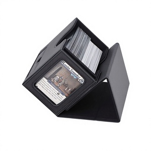 Boîte de rangement portable en cuir PU noir pour cartes à collectionner et jeux de société avec plateau à dés - Product Image 2