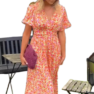 Vestido Vintage de Cintura Alta con Cuello en V para Mujer, Estilo Europeo y Americano, Estampado Sólido, de Pana, Largo hasta el Suelo, Estilo Dulce, 100% Algodón, Lavable - Product Image 1