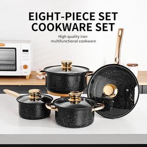 ชุดเครื่องครัวเคลือบสารกันติดทำจากเหล็กหล่อ8ชิ้นพร้อมฝาปิดกระจกหม้อต้มนมหม้อซุปหม้อครัวสีดำแบบเหนี่ยวนำปลอดภัย - Product Image 2