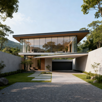 Service de conception architecturale de villa moderne sur mesure avec plan de 5 chambres, piscine à débordement et espace extérieur