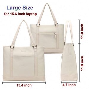 Sac fourre-tout pour ordinateur portable en toile avec logo personnalisé, fabriqué en usine BSCI, pour femmes, avec 4 compartiments pour ordinateur de 4 pouces, pochettes, sac à main - Product Image 2