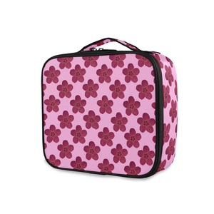 Hawaiian Pink Hau Flower Custom Print <b>Square</b> Professional Artist Makeup Case Small Makeup Train Case with <b>Adjustable</b> Dividers - Product Image 1