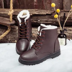 Winter einfaches Modedesign reine Farbe Baumwoll schuhe für Frauen Stiefel Schnee warm halten billige PU Winters tiefel Schuhe