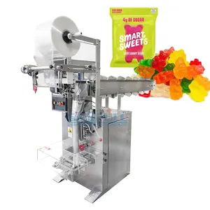 Máquina automática vertical Ffs Gummy Candy, bolsita pequeña, máquina de embalaje de aperitivos, bolsa de sellado trasero, máquina de embalaje de dulces 200 SUS304