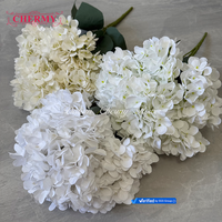 Bunga Hydrangea sutra buatan, dekorasi bunga Hydrangea putih latar belakang kualitas tinggi 5 kepala