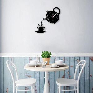 Horloge murale créative 3D en acrylique en forme de tasse à café et théière, horloge numérique DIY, autocollant mural, décoration pour cuisine, salon, salle à manger - Product Image 5