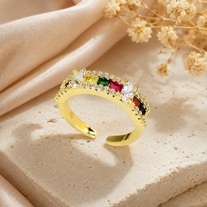 Anello Aperto Quadrato con Accenti Colorati, Anello Regolabile Creativo per Donne - Product Image 4