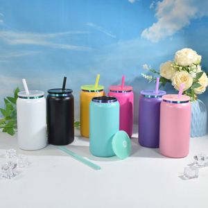 Gobelet isotherme double paroi en acier inoxydable plaqué arc-en-ciel de 16 oz avec paille, multicolore, pour cadeaux de voyage - Product Image 4