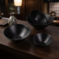Bols en mélamine de style japonais, incassables, pour la restauration, bol de service noir pour soupe/salade/nouilles/ramen pour restaurant