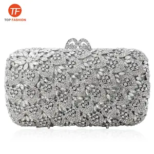 Pabrik Grosir Mode Desain Clutch Wanita Tas Pesta Malam Dompet Kristal Elegan Berlian Tas Pesta Pernikahan Pengantin Crys