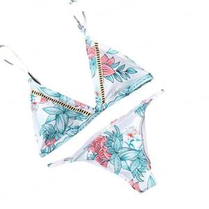 Conjunto de Bikini de Cintura Alta con Efecto Push-Up para Mujer Talla Grande, Estampado Fresco/Puntos/Color Liso, Traje de Baño con Logotipo Frontal, Ropa de Playa - Product Image 1