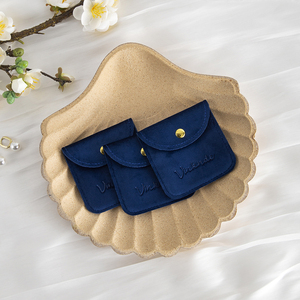 Pochette élégante en velours bleu foncé 6,5x6,5 cm avec bouton doré, mini sac cosmétique et de rangement - Product Image 6