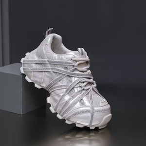 Women Rhinestone Mesh Platform Sneakers <b>Height</b> <b>Increasing</b> Thick Sole Breathable Trendy Fashion Versatile Casual Sports Footwear - Product Image 4